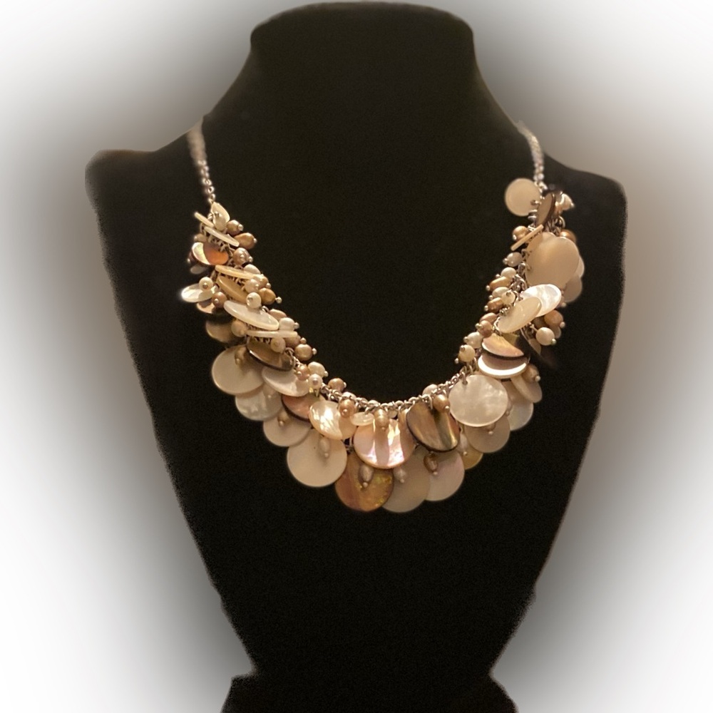 Ann Taylor abalone and fresh water pearl bib necklace